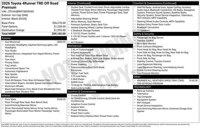 2026 Toyota 4Runner TRD Off-Road Premium