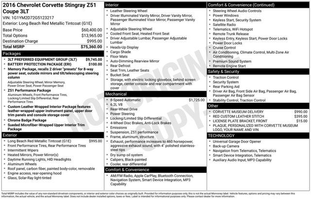 2016 Chevrolet Corvette Z51 3LT