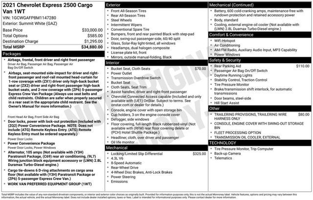 2021 Chevrolet Express Cargo Van Work Van