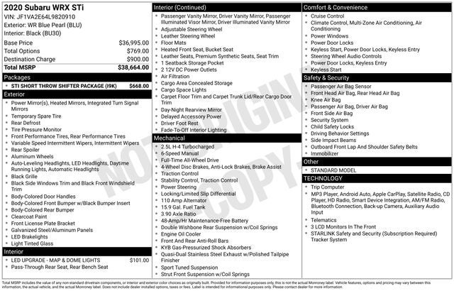 2020 Subaru WRX STi