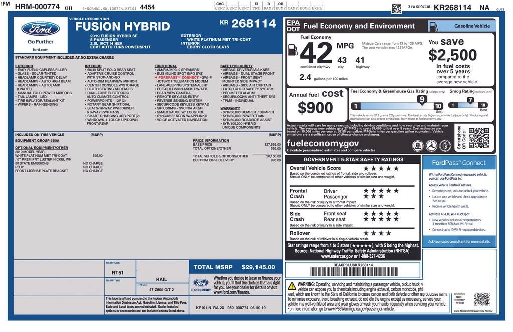 2019 Ford Fusion Hybrid SE