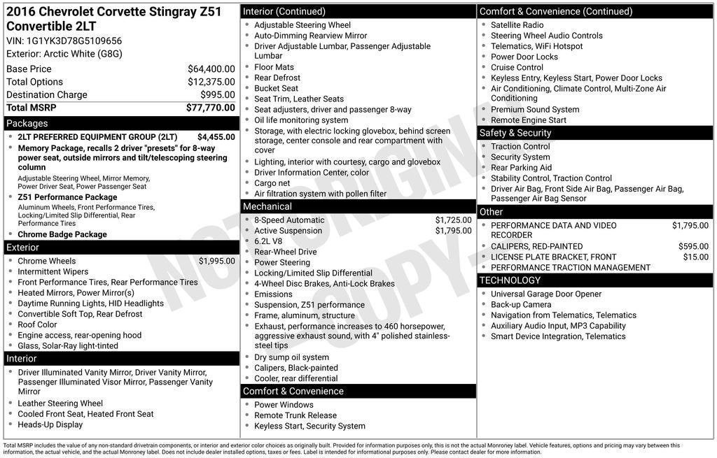2016 Chevrolet Corvette Stingray Z51 2LT
